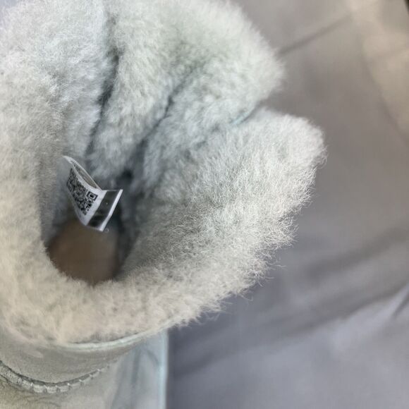 Womens Ugg Boots Sz 8 Ice Blue Bailey Bow Mini Suede Sherpa Coquette Festival - Picture 11 of 13